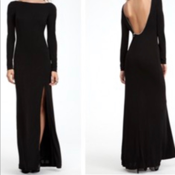 long sleeve open back maxi dress